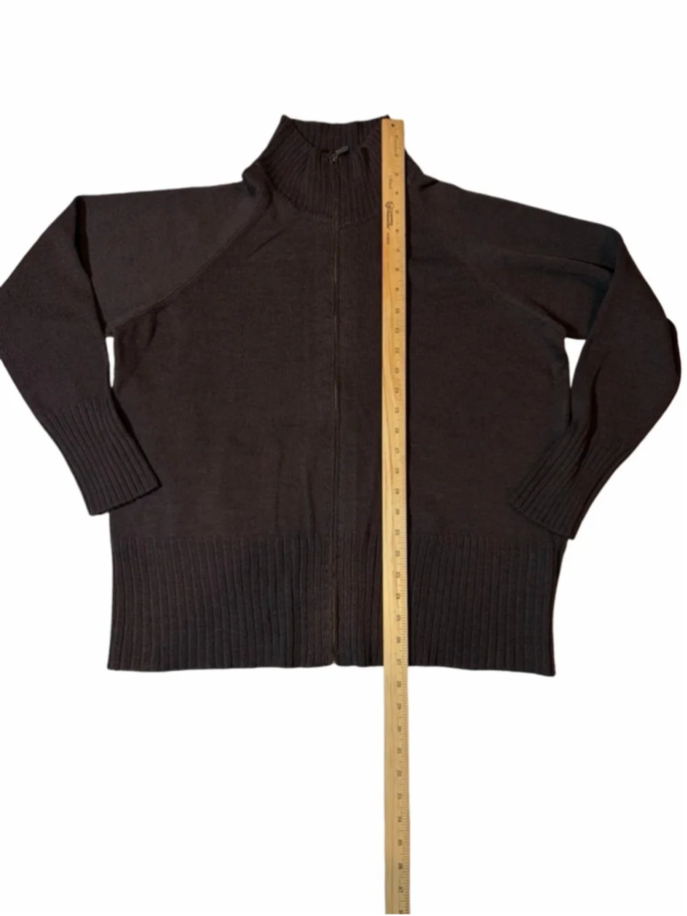 Baobei New York Wool Blend Zip Mock Neck Cardigan Sweater XL Brown
